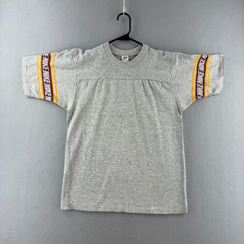 Vintage 70s Nikeâ Shirt Mens Large 20x26 Gray Cotton Jersey Logo Tee Made in USA